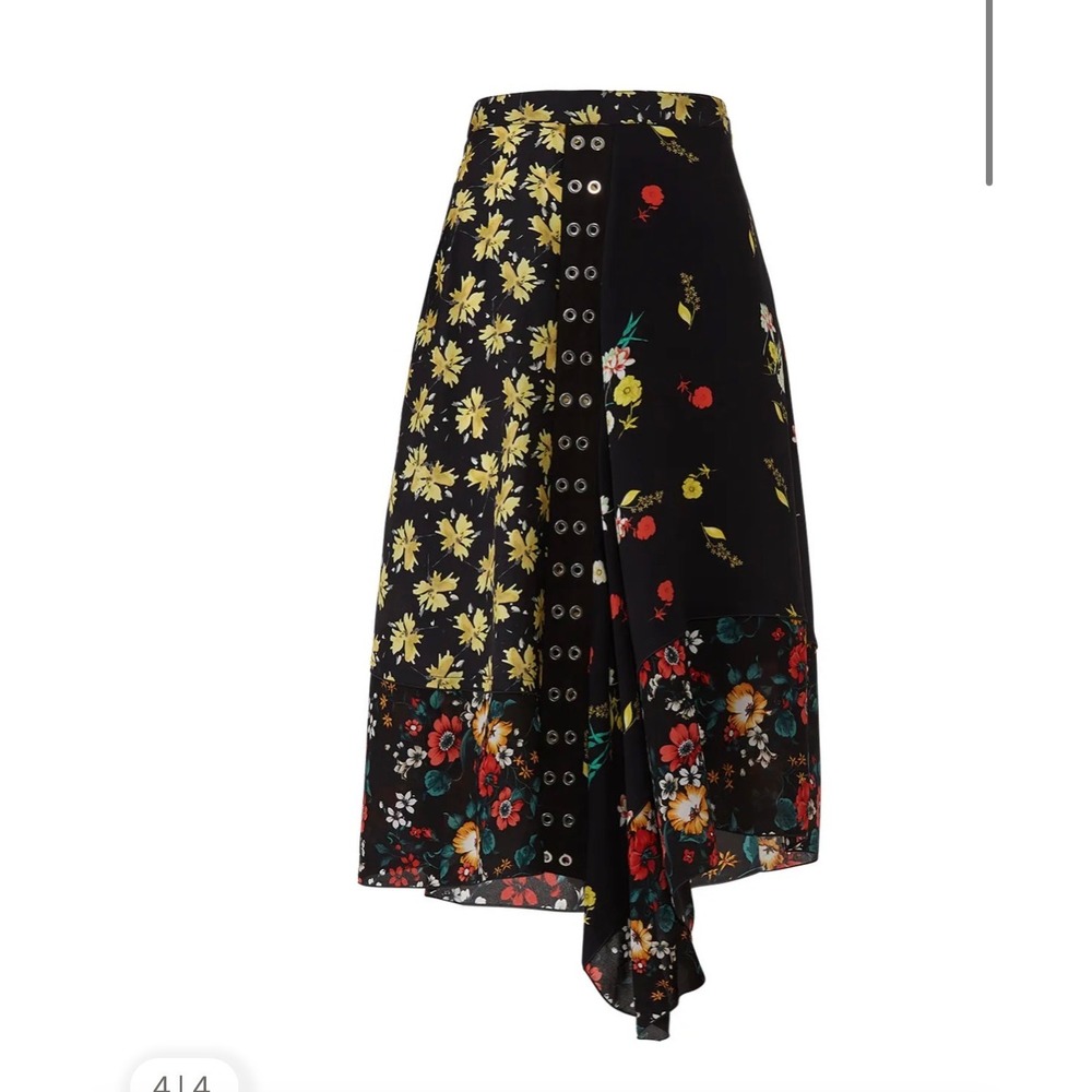 Derek Lam Womens Mixed Floral Asymmetrical Grommet Skirt Boho Cottagecore XS